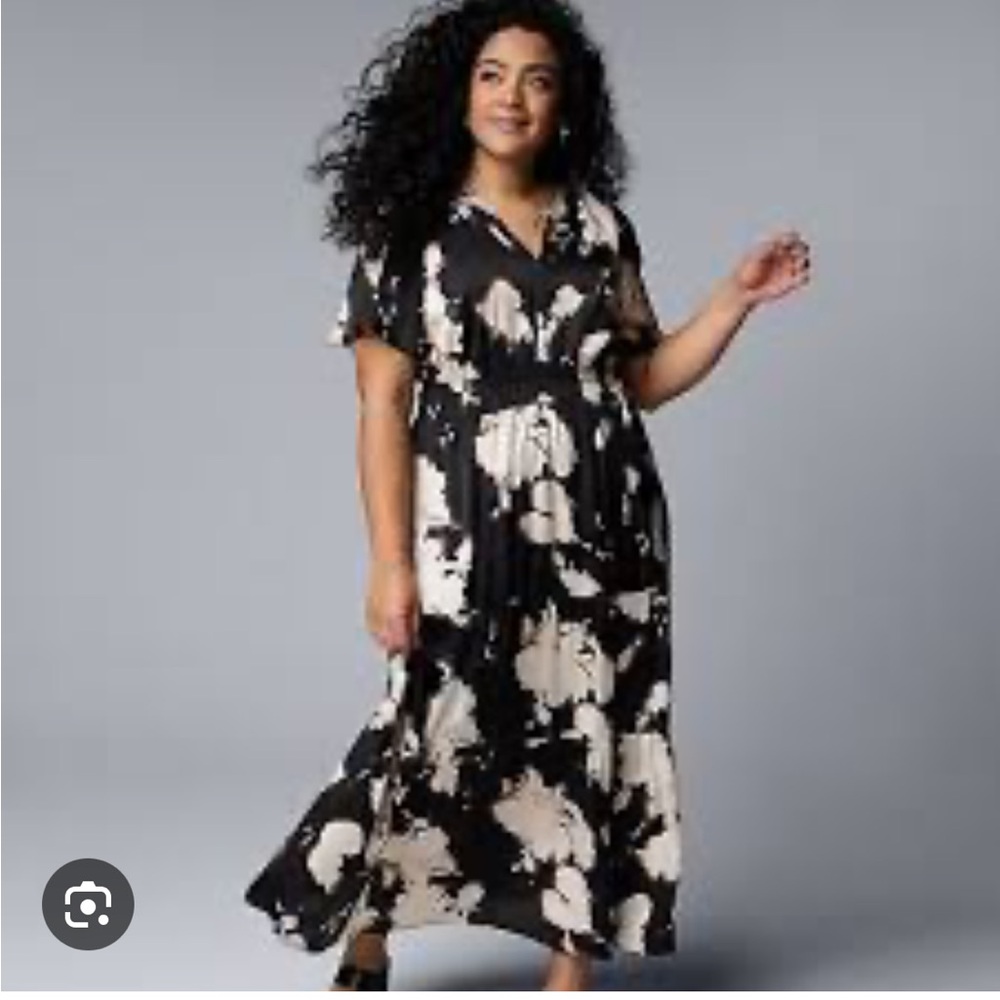 Vera Wang Black and Cream Floral Dress